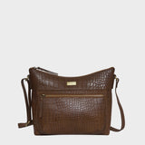 'OLGA' Tan Croc Designer Leather Crossbody Shoulder Bag