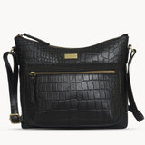 'OLGA' Black Croc Designer Leather Crossbody Shoulder Bag