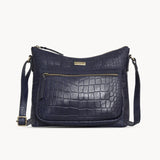'OLGA' Navy Blue Croc Designer Leather Crossbody Shoulder Bag