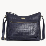 'OLGA' Navy Blue Croc Designer Leather Crossbody Shoulder Bag