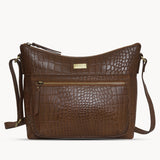 'OLGA' Tan Croc Designer Leather Crossbody Shoulder Bag