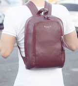 'BAKER' Burgundy Full Grain Leather Double Zip Laptop Backpack