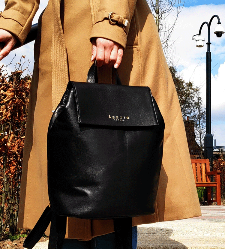 'JERMYN' Classic Black Full Grain Leather Flap-over Backpack