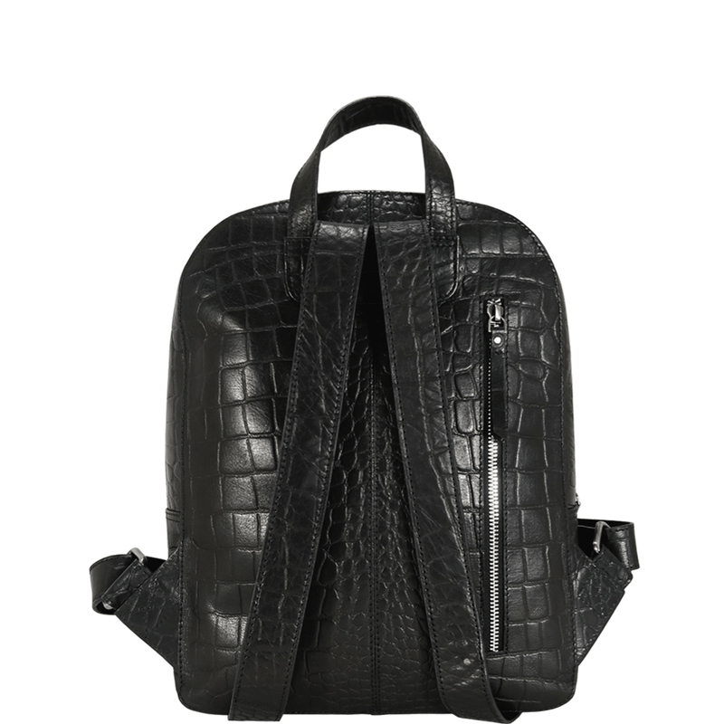 'OSCAR' Black Full Grain Croc Leather Laptop Backpack