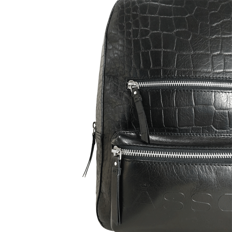 'OSCAR' Black Full Grain Croc Leather Laptop Backpack