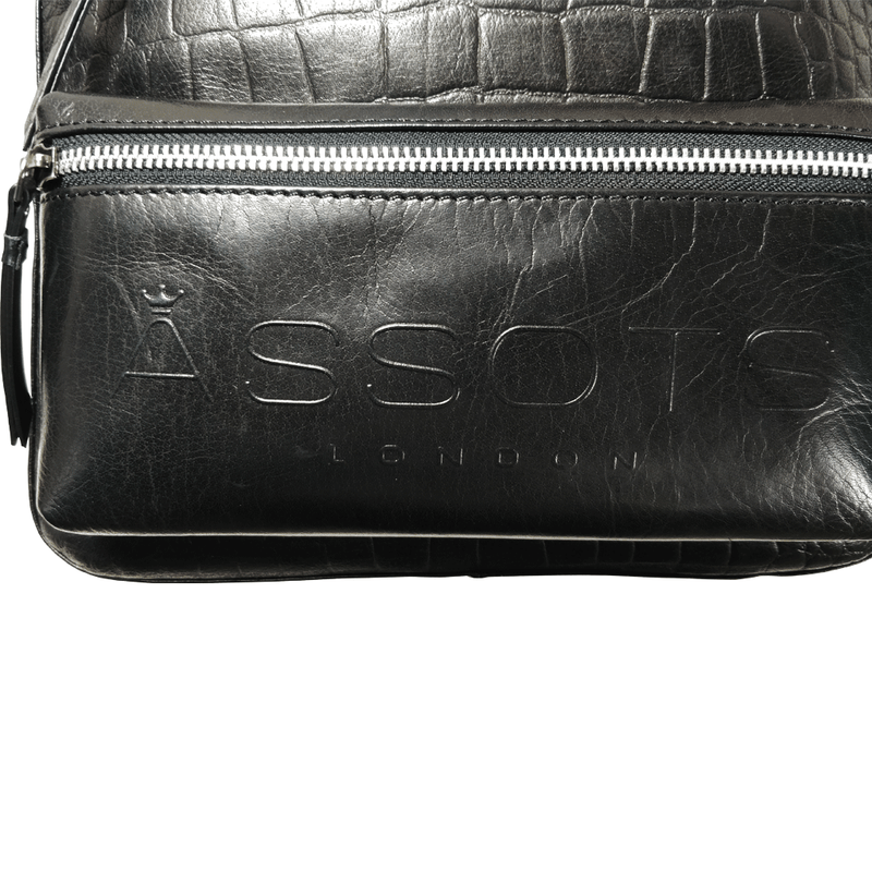 'OSCAR' Black Full Grain Croc Leather Laptop Backpack