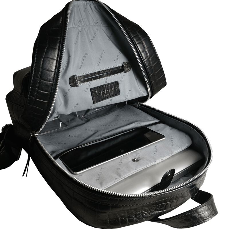 'OSCAR' Black Full Grain Croc Leather Laptop Backpack
