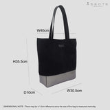 'PAIGE' Black Real Leather + Pewter Metallic Leather Tote Bag