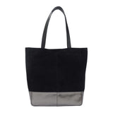 'PAIGE' Black Real Leather + Pewter Metallic Leather Tote Bag