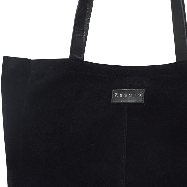 'PAIGE' Black Real Leather + Pewter Metallic Leather Tote Bag