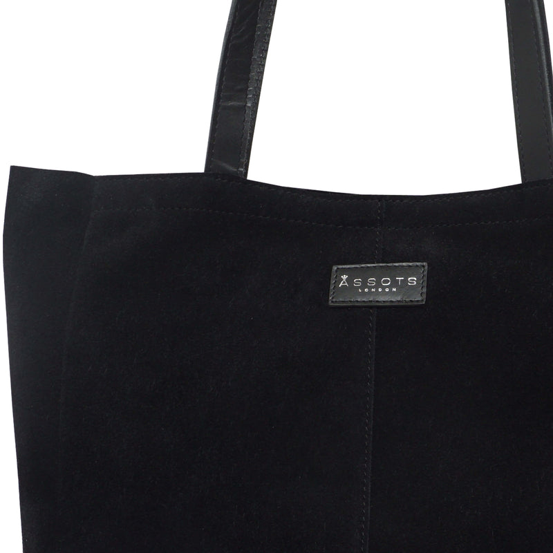 'PAIGE' Black Real Leather + Pewter Metallic Leather Tote Bag