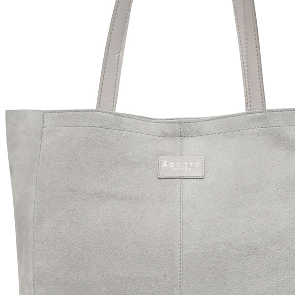 'PAIGE' Grey Real Leather + Silver Metallic Leather Tote Bag