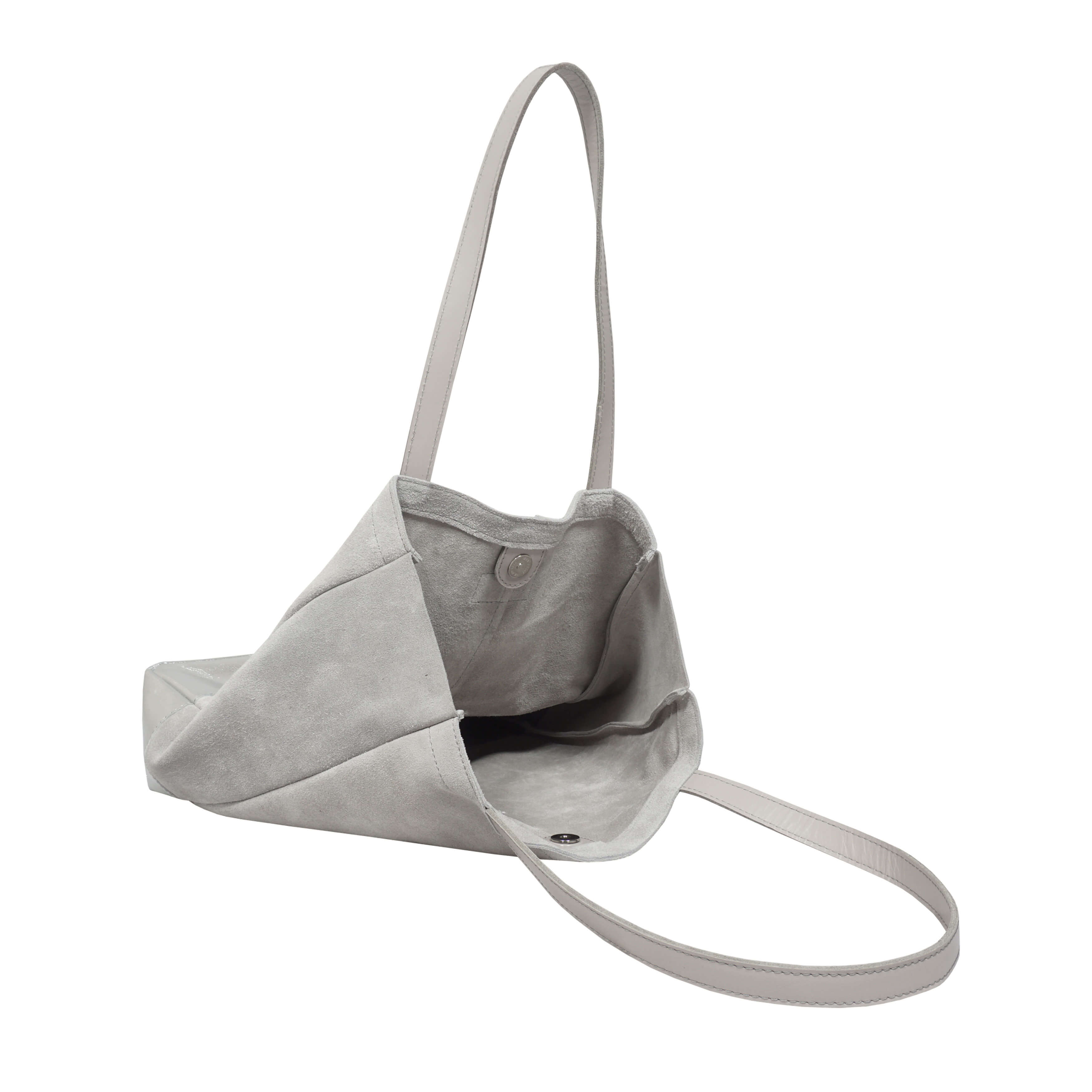 'PAIGE' Grey Real Leather + Silver Metallic Leather Tote Bag