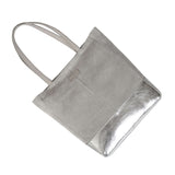 'PAIGE' Grey Real Leather + Silver Metallic Leather Tote Bag