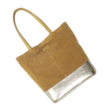 'PAIGE' Mustard Real Leather + Yellow Gold Metallic Leather Tote Bag