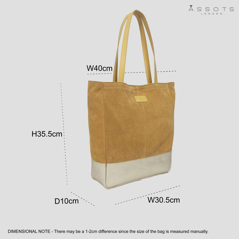 'PAIGE' Mustard Real Leather + Yellow Gold Metallic Leather Tote Bag