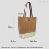 'PAIGE' Tan Real Leather + Yellow Gold Metallic Leather Tote Bag