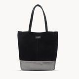 'PAIGE' Black Real Leather + Pewter Metallic Leather Tote Bag