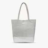 'PAIGE' Grey Real Leather + Silver Metallic Leather Tote Bag