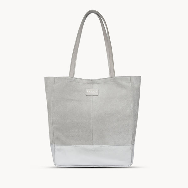 'PAIGE' Grey Real Leather + Silver Metallic Leather Tote Bag