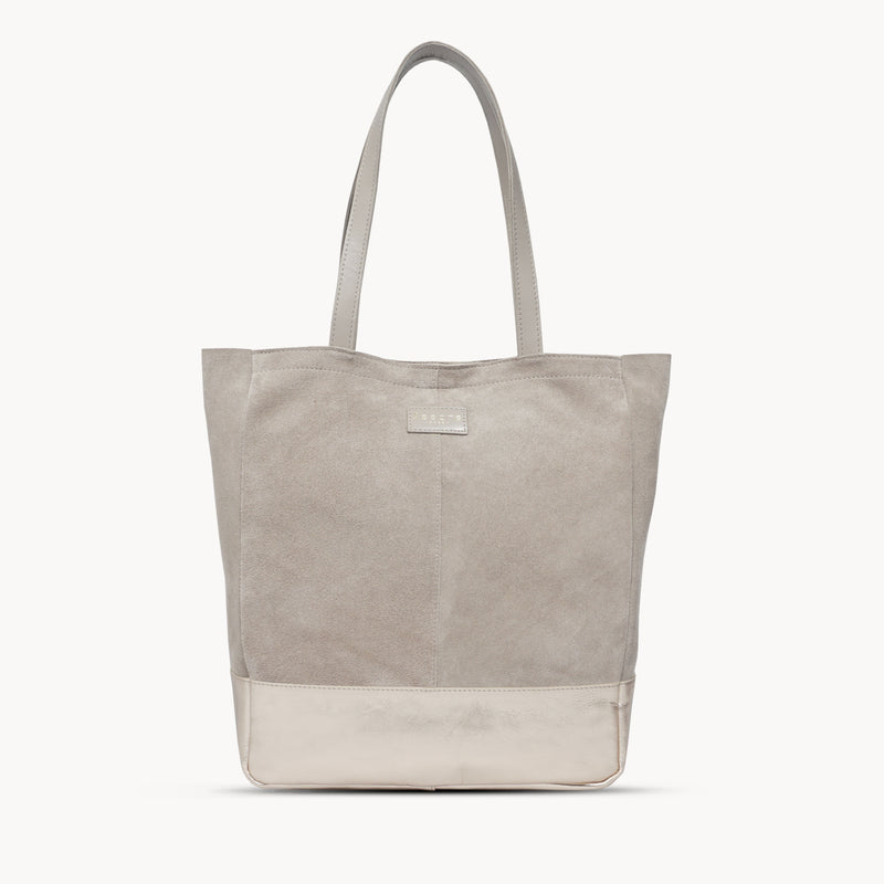 'PAIGE' Pink Real Leather + Rose Gold Metallic Leather Tote Bag