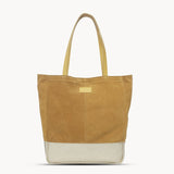 'PAIGE' Mustard Real Leather + Yellow Gold Metallic Leather Tote Bag