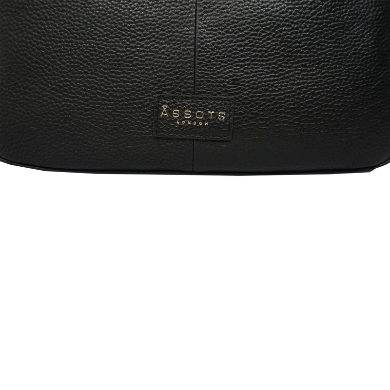 'PAMELA' Black Pebble Grain Real Leather Designer Shoulder Hobo Bag