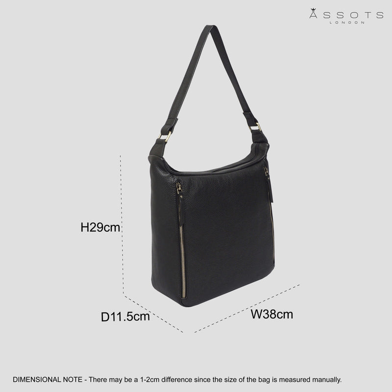 'PAMELA' Black Pebble Grain Real Leather Designer Shoulder Hobo Bag