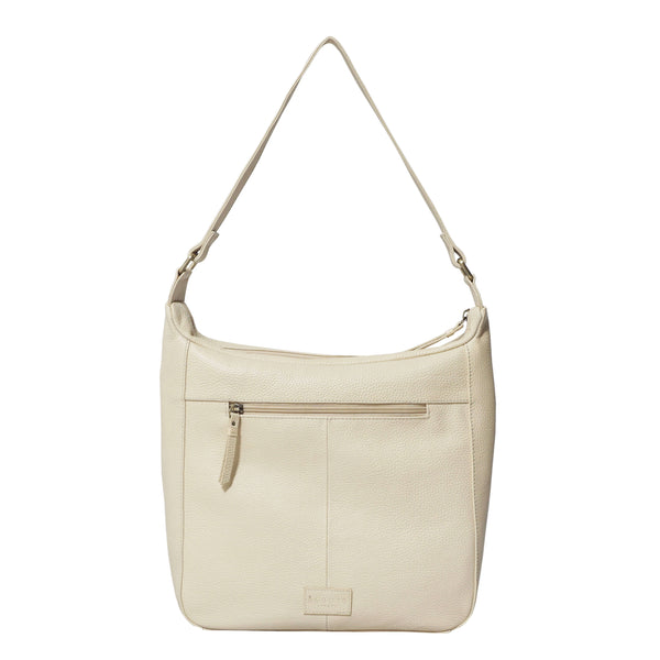 'PAMELA' Camelish Off White Pebble Grain Real Leather Designer Shoulder Hobo Bag
