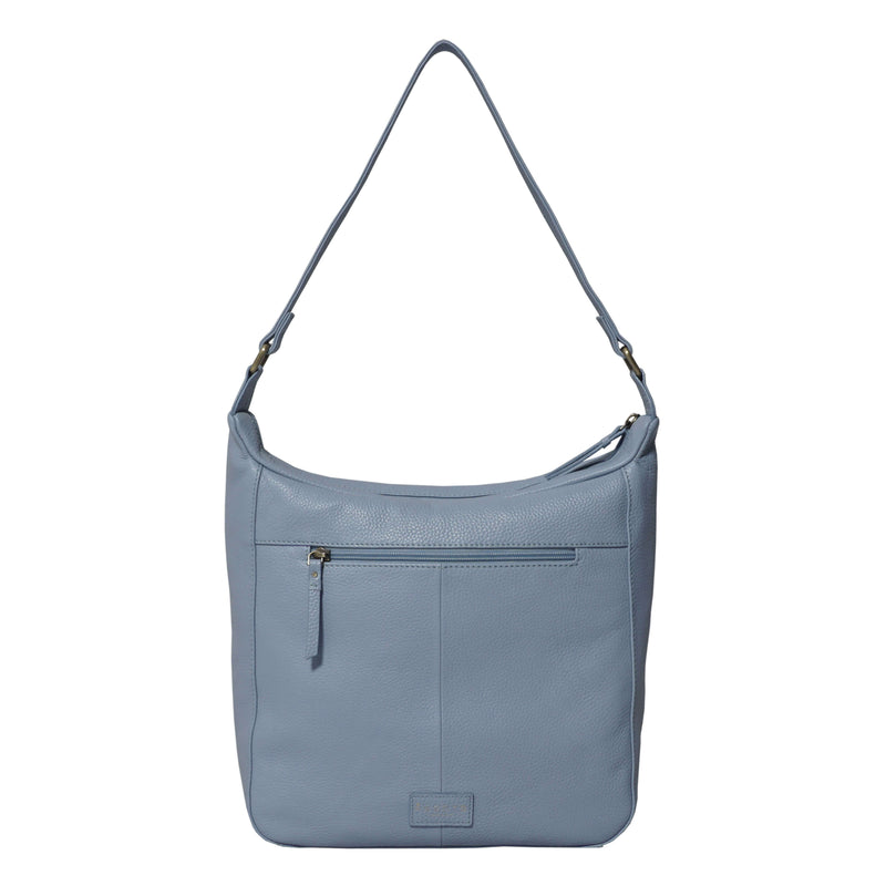 'PAMELA' Pastel Blue Pebble Grain Real Leather Designer Shoulder Hobo Bag