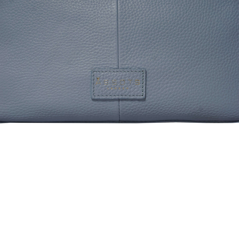 'PAMELA' Pastel Blue Pebble Grain Real Leather Designer Shoulder Hobo Bag