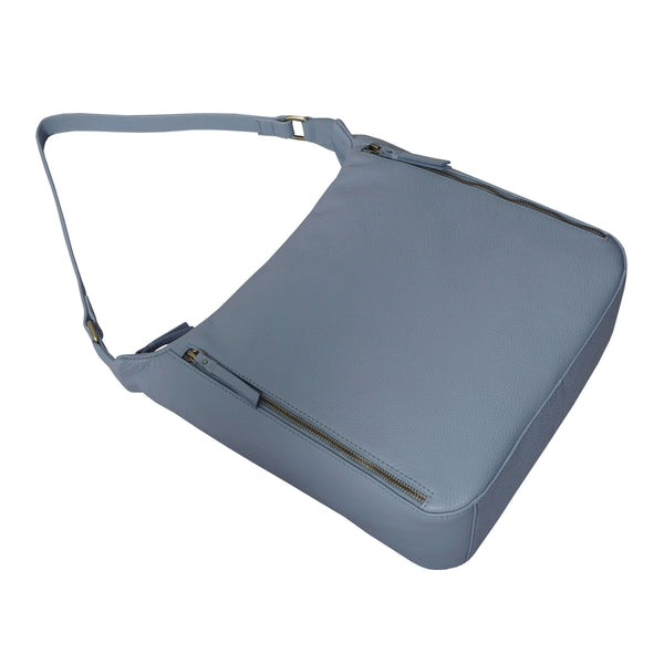 'PAMELA' Pastel Blue Pebble Grain Real Leather Designer Shoulder Hobo Bag