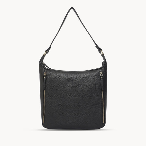 'PAMELA' Black Pebble Grain Real Leather Designer Shoulder Hobo Bag
