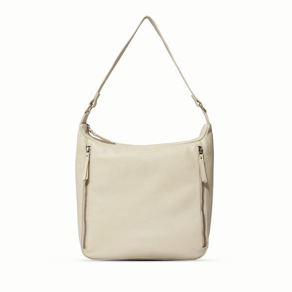 'PAMELA' Camelish Off White Pebble Grain Real Leather Designer Shoulder Hobo Bag