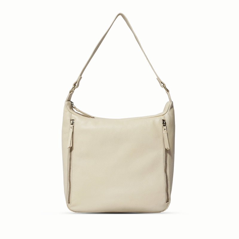 'PAMELA' Camelish Off White Pebble Grain Real Leather Designer Shoulder Hobo Bag