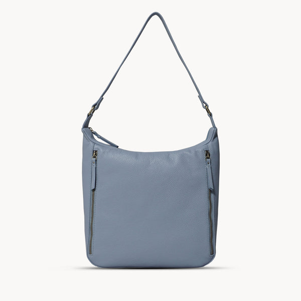 'PAMELA' Pastel Blue Pebble Grain Real Leather Designer Shoulder Hobo Bag