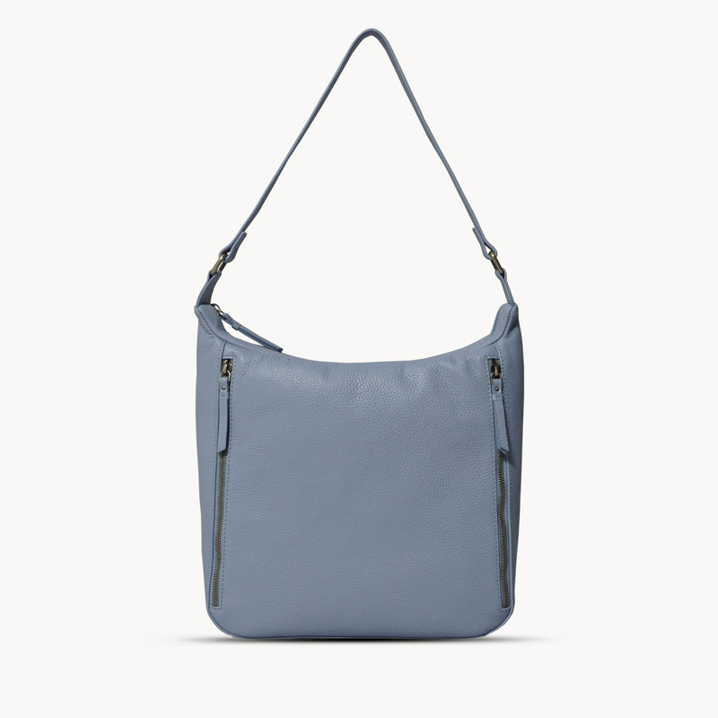 'PAMELA' Pastel Blue Pebble Grain Real Leather Designer Shoulder Hobo Bag