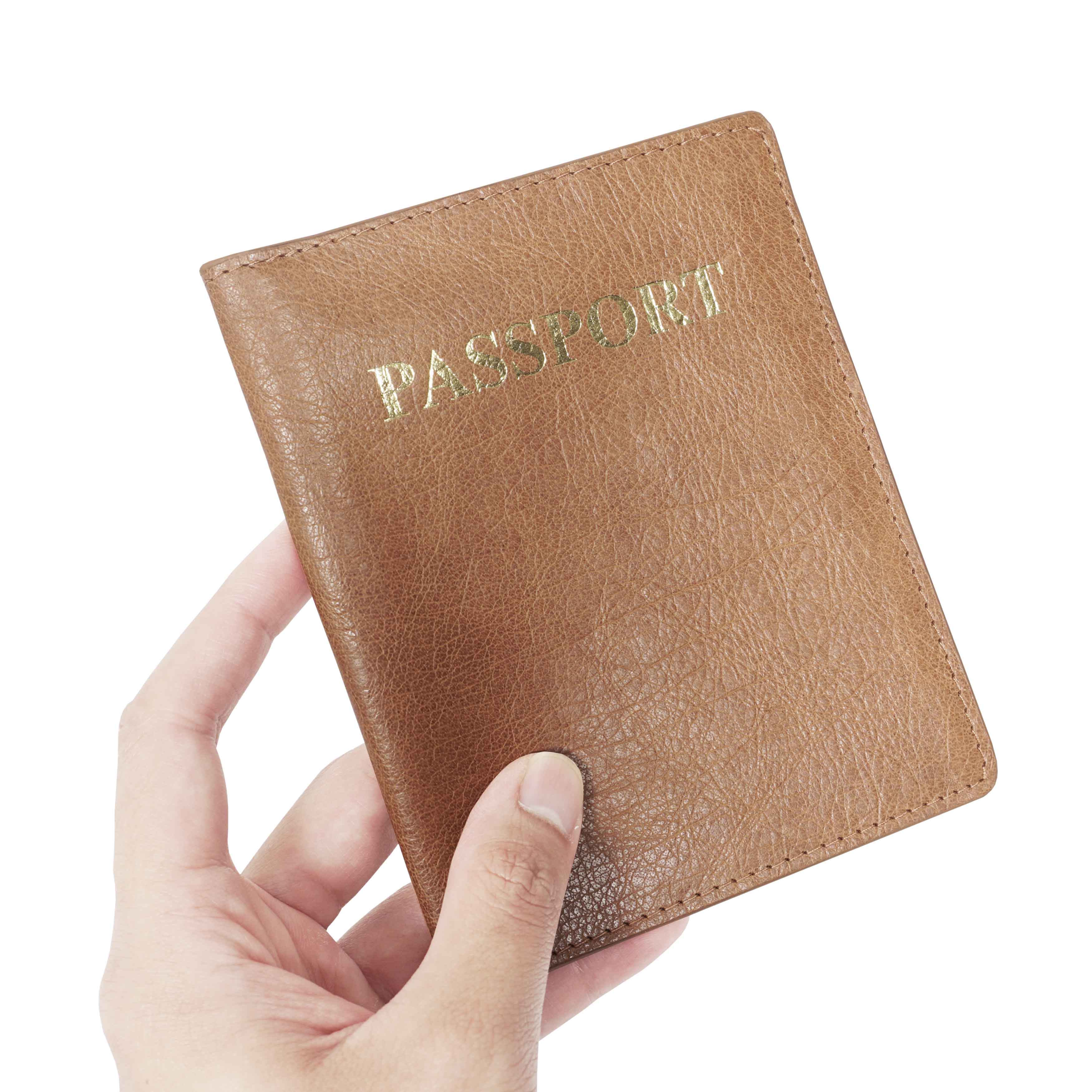 Tan Bifold Genuine Leather Passport Holder