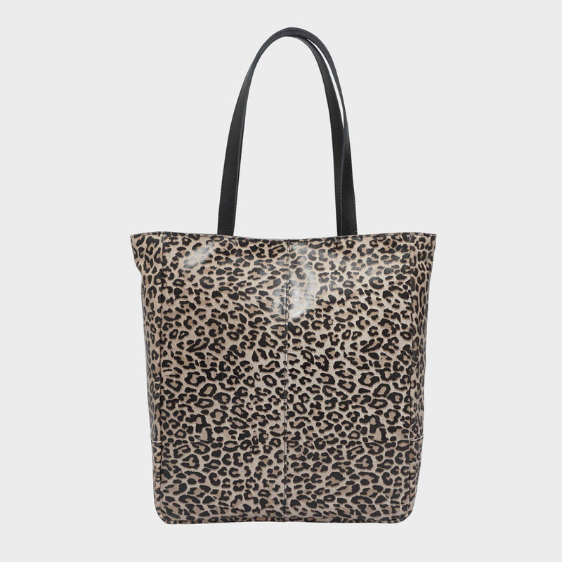 'PATRICIA' Black Leopard + Smooth Real Leather Oversized Slouchy Tote Bag