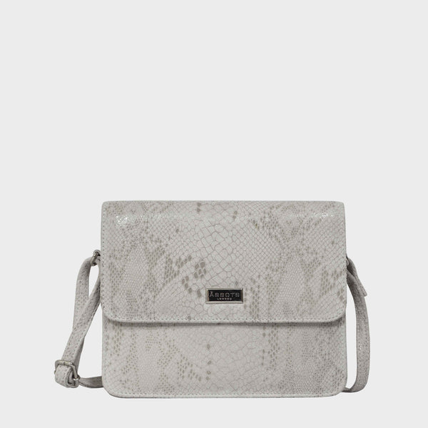 'PEARL' Ice Grey Python Snake Real Leather Flap Crossbody Bag