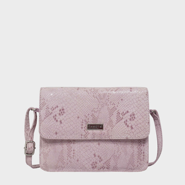 'PEARL' Pastel Pink Python Snake Real Leather Flap Crossbody Bag
