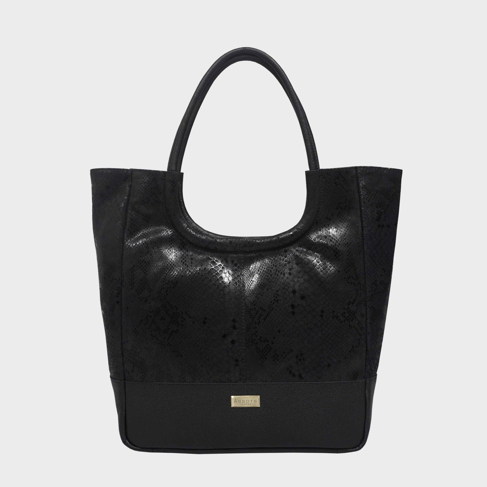 Black Python Snake Print Real Leather Tote Bag for Women Penny Assots London