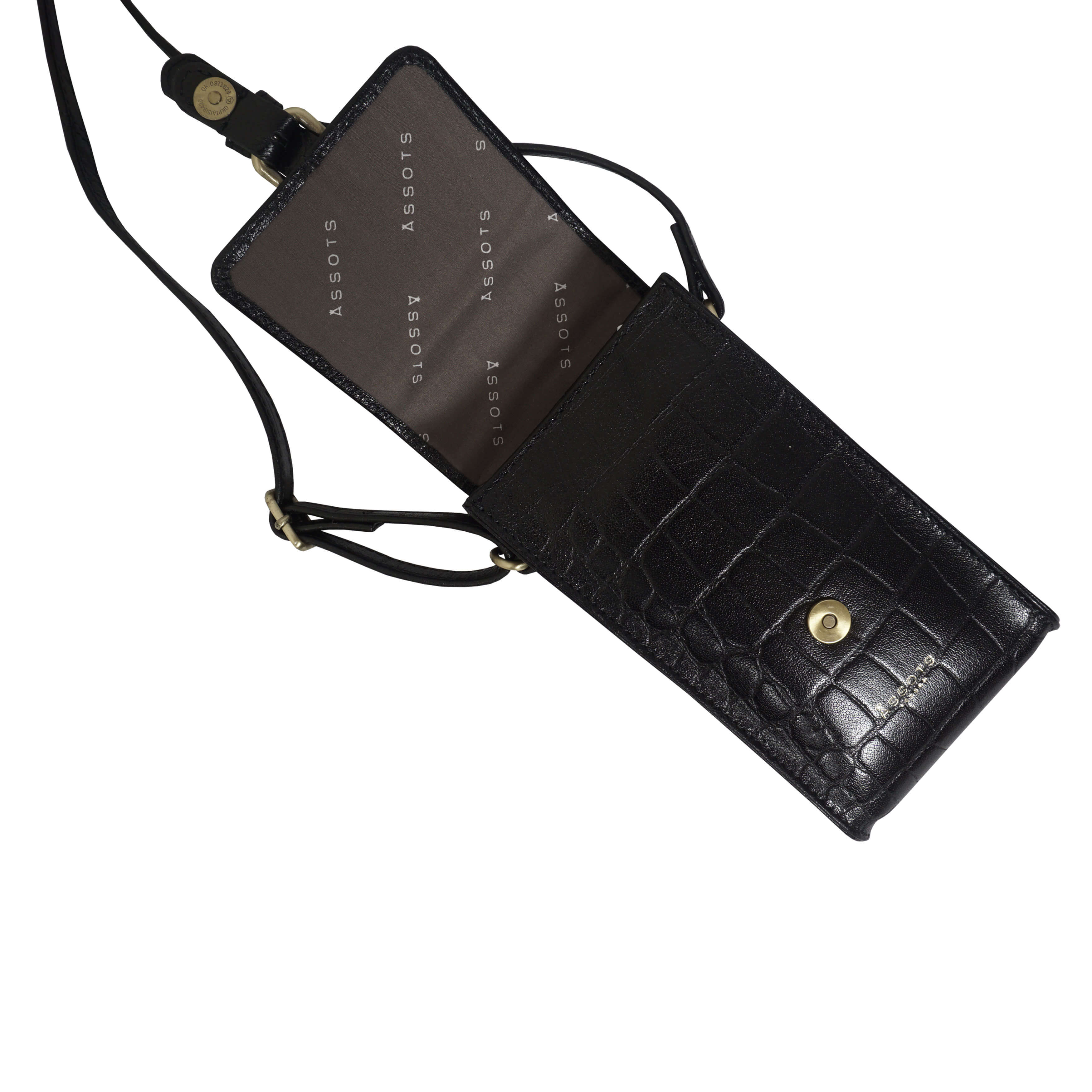 'PETRA' Black Croc Real Leather Mobile Phone Crossbody Bag