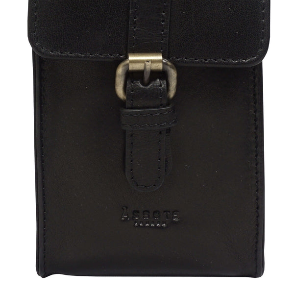 'PETRA' Black Polished VT Real Leather Mobile Phone Crossbody Bag