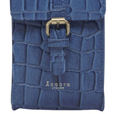'PETRA' Blue Croc Real Leather Mobile Phone Crossbody Bag
