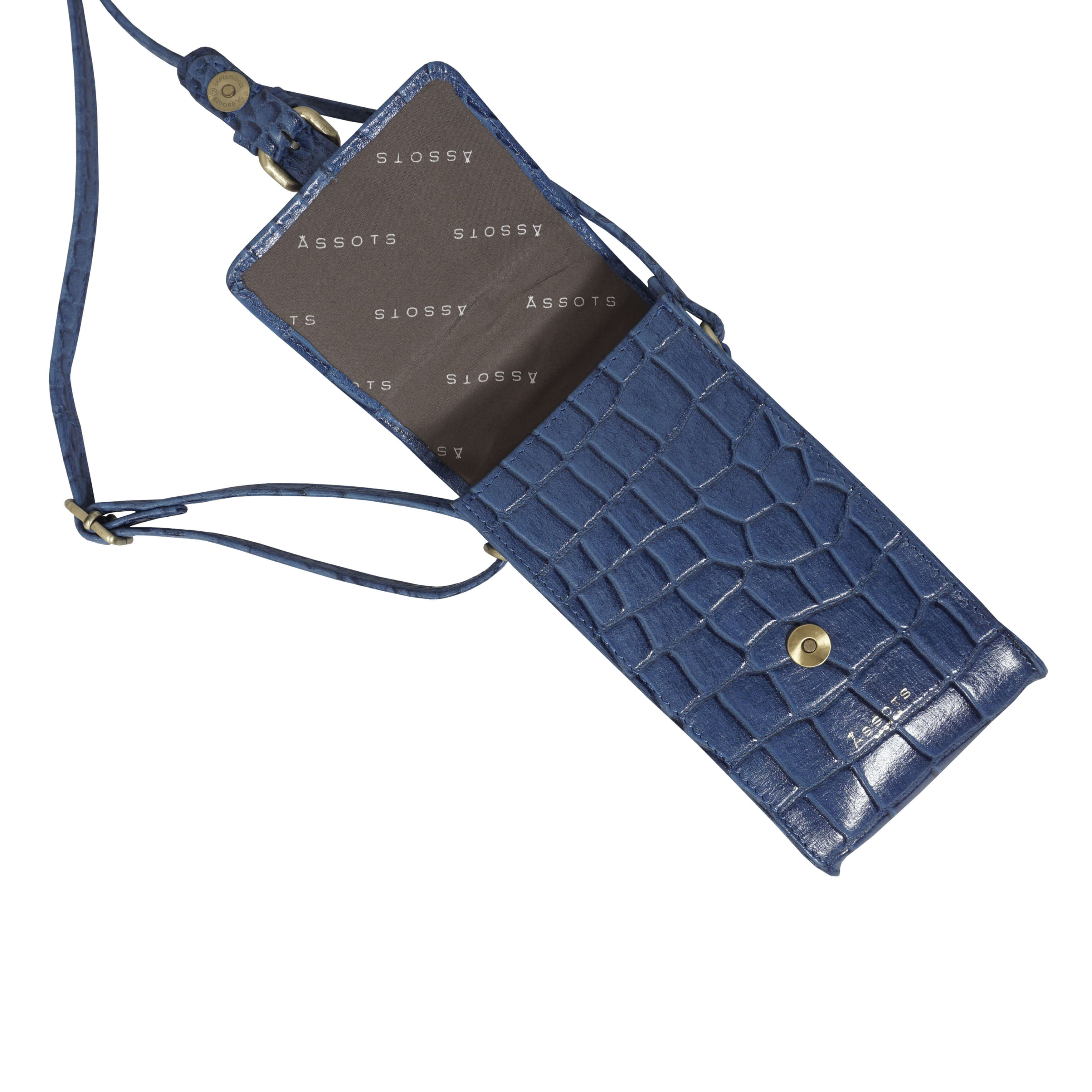 'PETRA' Blue Croc Real Leather Mobile Phone Crossbody Bag