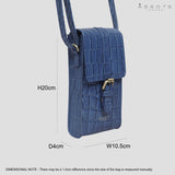 'PETRA' Blue Croc Real Leather Mobile Phone Crossbody Bag