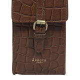 'PETRA' Tan Croc Real Leather Mobile Phone Crossbody Bag