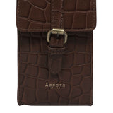 'PETRA' Brown Croc Real Leather Mobile Phone Crossbody Bag