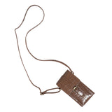 'PETRA' Tan Croc Real Leather Mobile Phone Crossbody Bag